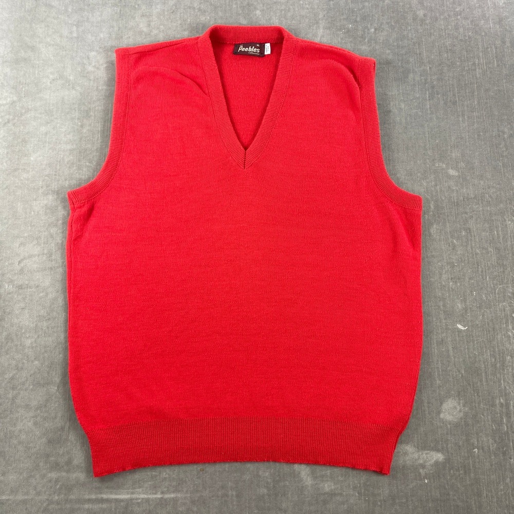 Peebles Men XL Red Sweater‎ Vest V-Neck Vintage Orlon Acrylic Made in USA